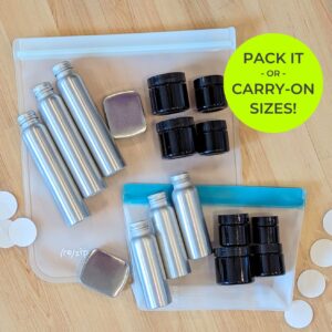 TSA 3-1-1 compliant and pack-it set of leakproof sustainable travel toiletry container sets